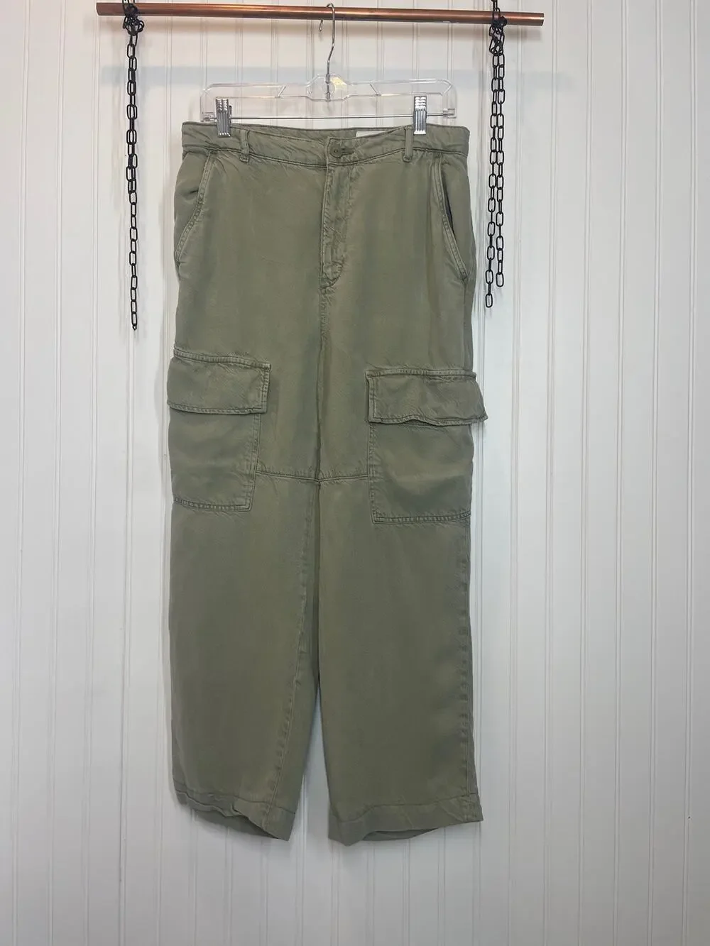 AG Adriano Goldschmied Womens Cargo Pants Khaki Straight Leg Cropped Size 30